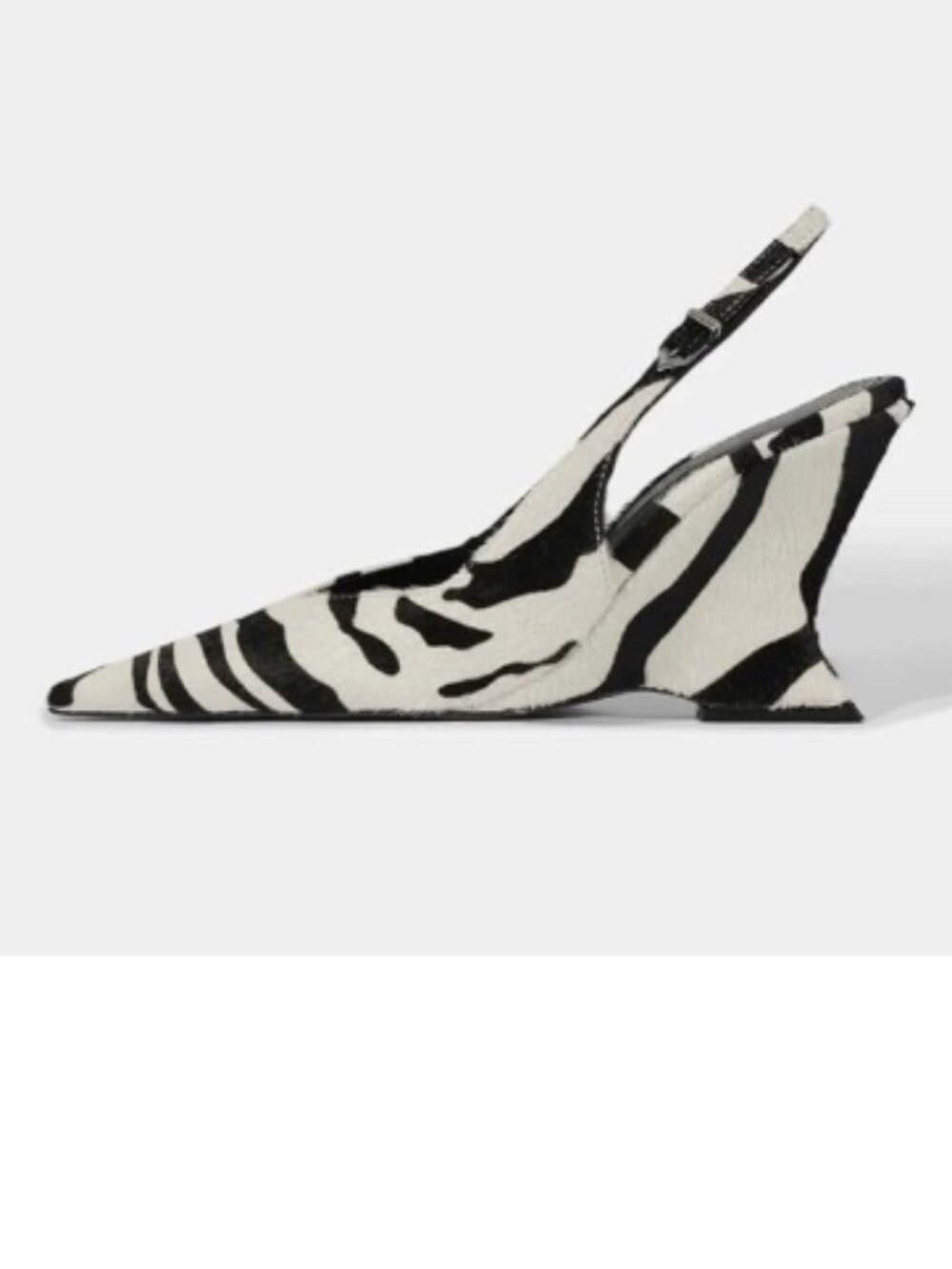 XYD Black/White Women Pointed Toe Slingback Wedge Heel Adjustable Strap Pumps